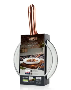 Tower Linear White & Rose Gold 2 Piece Frying Pan -Home Furnishings Store p01dh055504c