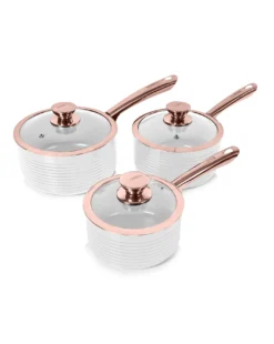 Tower Linear White & Rose Gold 3 Piece Saucepan Set