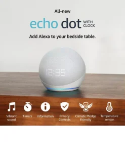 Amazon Echo Dot (5th Gen 2022) Smart Speaker With Clock & Alexa - Glacier White -Home Furnishings Store x01fx801501s