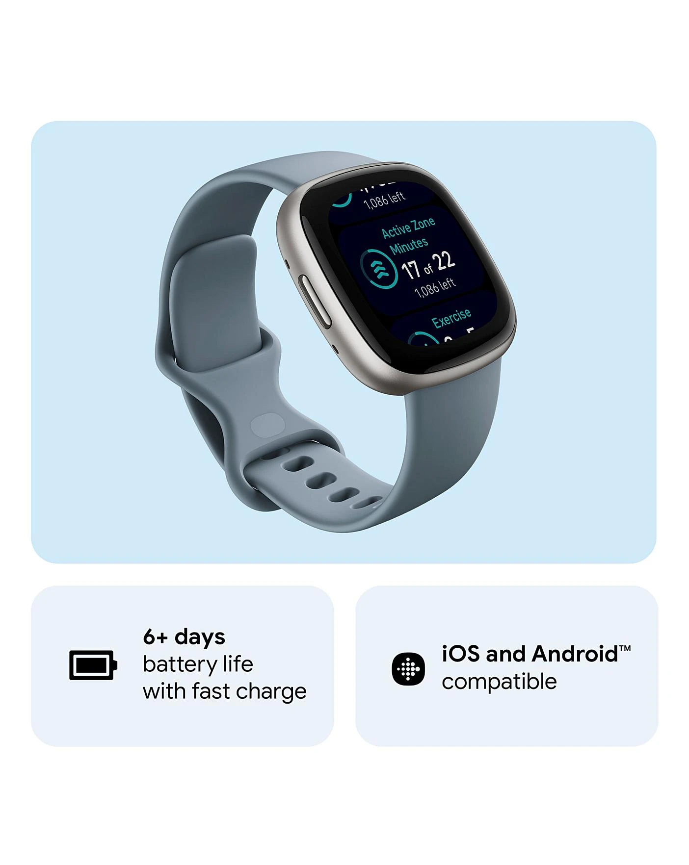 Fitbit Versa 4 Smart Watch - Waterfall Blue 3 Fitbit Versa 4 Smart Watch - Waterfall Blue - Image 3