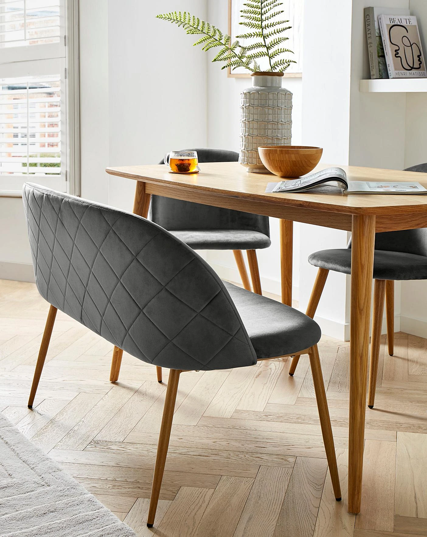 Klara Velvet Dining Bench 2 Klara Velvet Dining Bench - Image 2