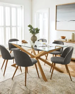 Bodie Oak 6 Seater With Klara Boucle Chairs