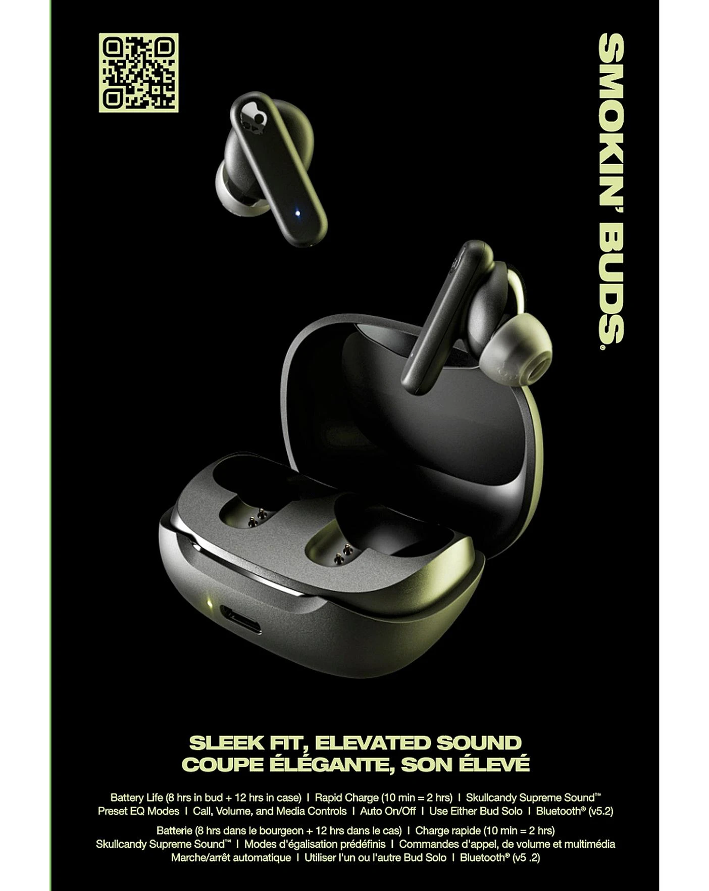 Skullcandy Smokin' Buds True Wireless Earbuds - True Black 7 Skullcandy Smokin' Buds True Wireless Earbuds - True Black - Image 7
